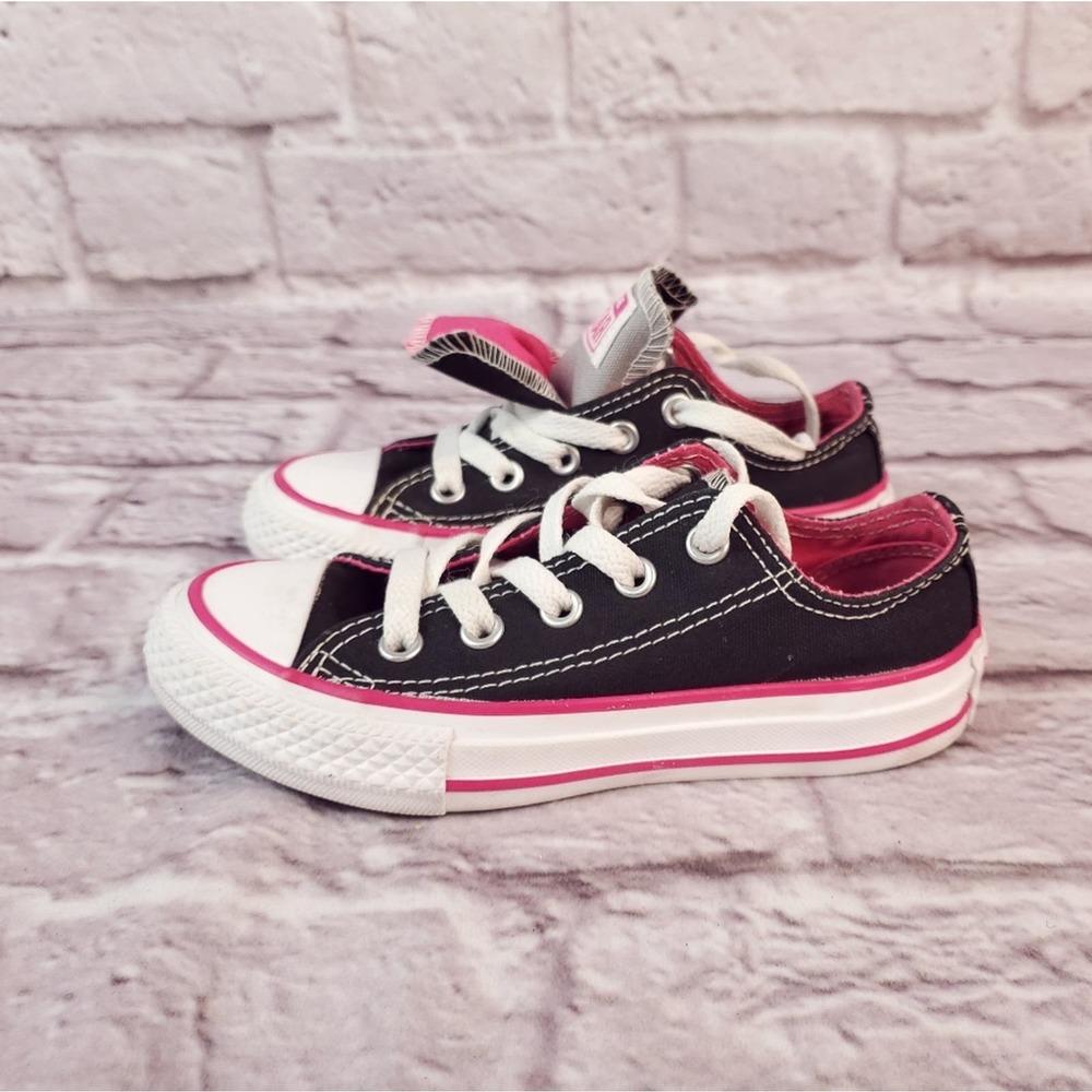Converse youth size 11 sneakers shoes black white pink girls  (3t)